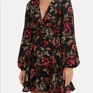 ALC floral silk mini dress with sheer sleeves.